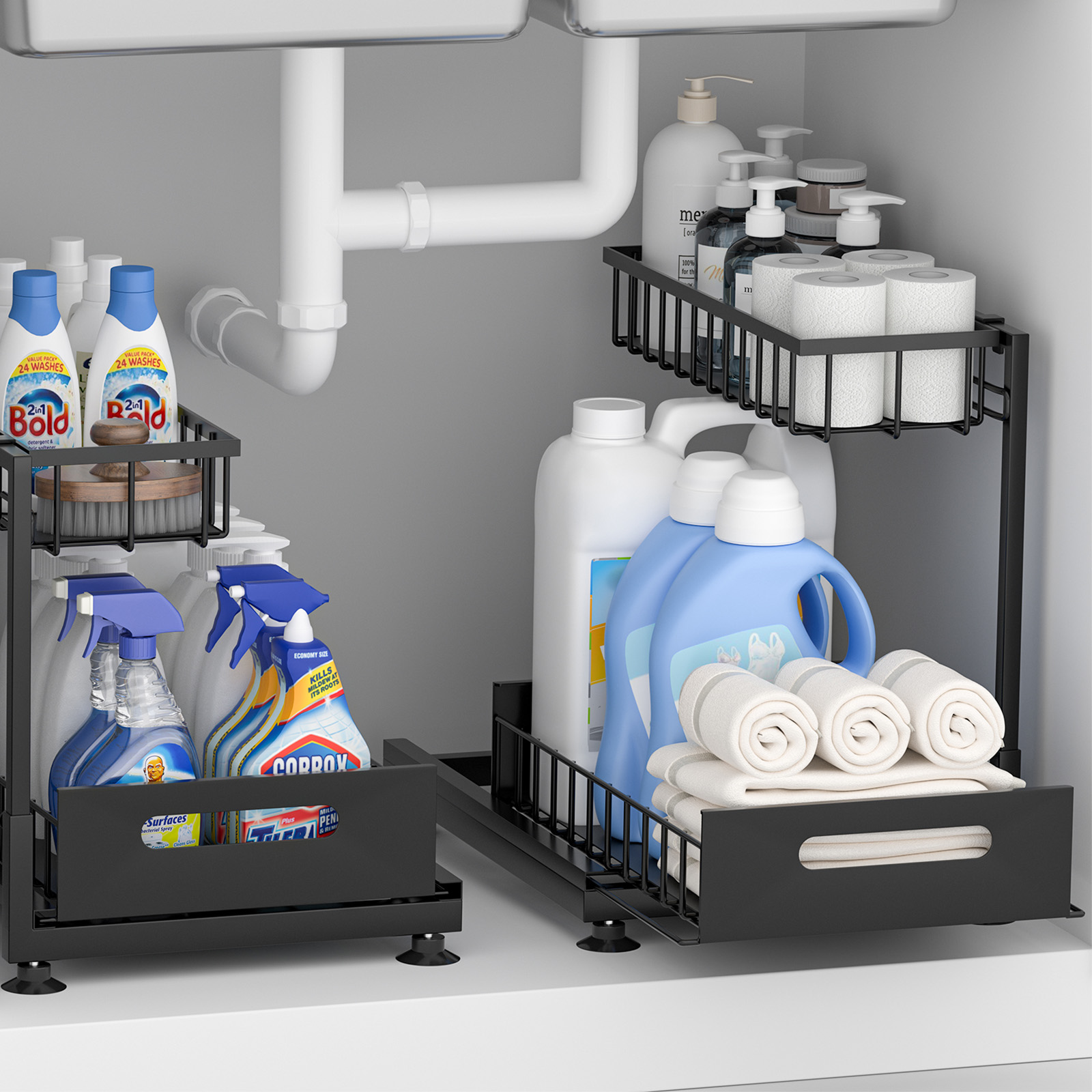 Heavy-Duty 2-Tier Sliding Under-Sink Organizer