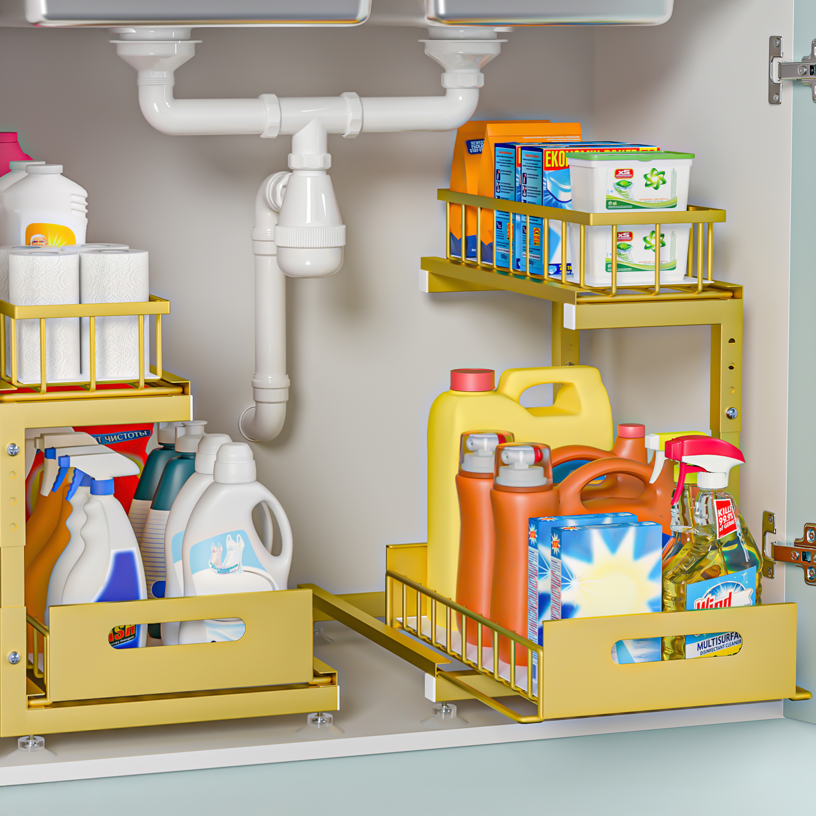 Under Sink Organizer, 2-Tier Premium Metal Pull-Out Racks