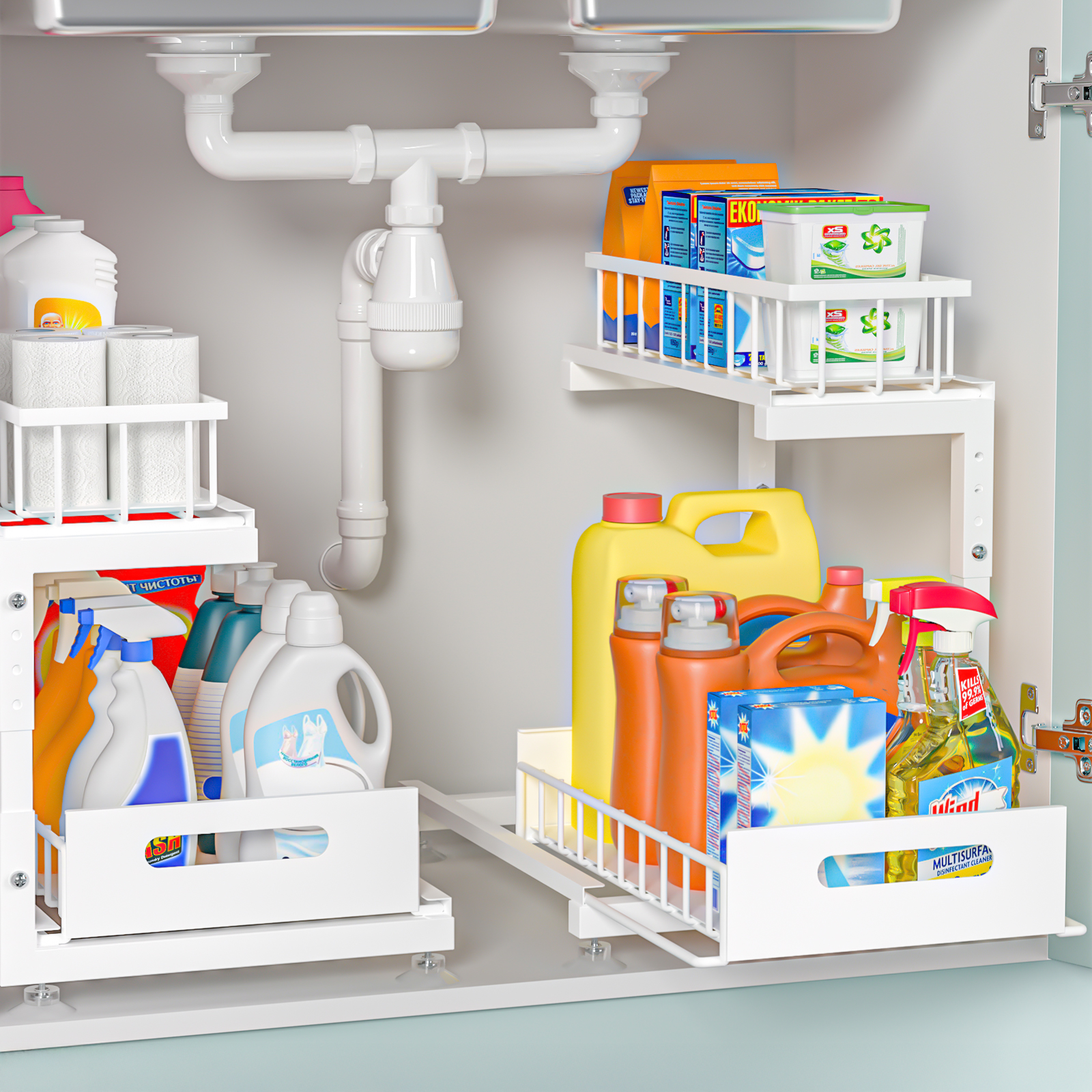 Under Sink Organizer, 2-Tier Premium Metal Pull-Out Racks
